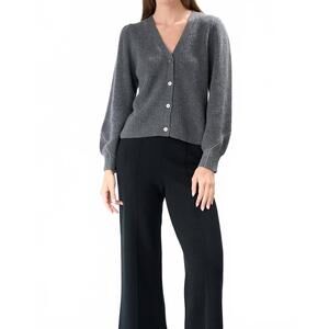 NEW CASHMERE CLOUDS v-neck silver lining cashmere cardigan in charcoal